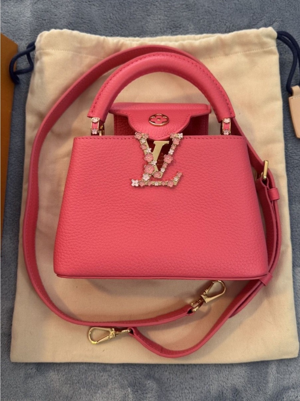 Louis Vuitton Pink Taurillon Mini Top Handle Bag with Crystal LV Logo - Picture 6 of 15